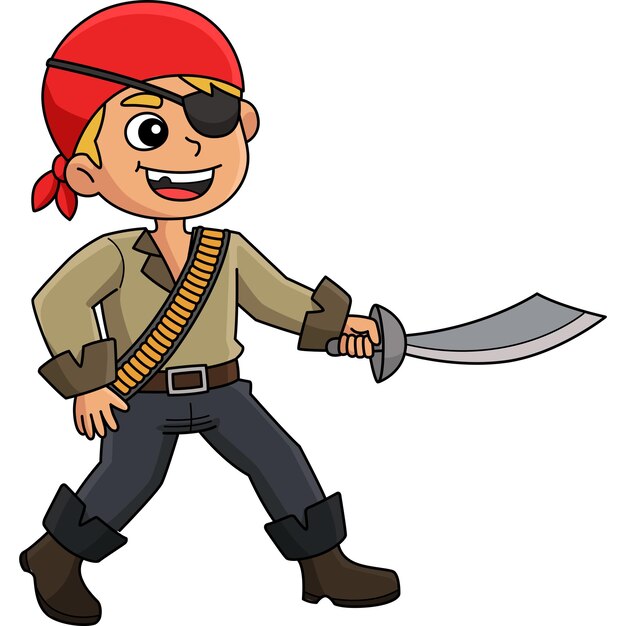 Clipart de dibujos animados de lucha contra piratas en color