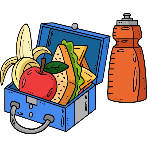 Este clipart de dibujos animados muestra una ilustración de Lunch Box