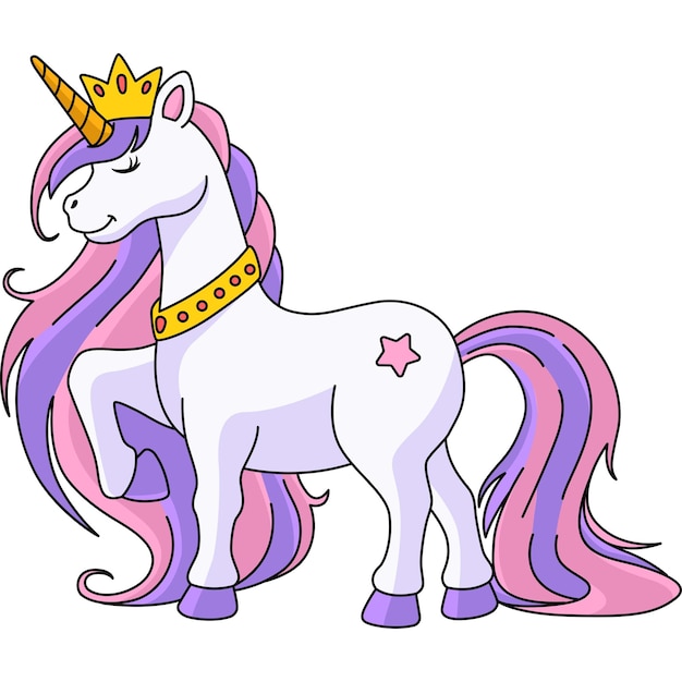 Este clipart de dibujos animados muestra una ilustración de princesa unicornio