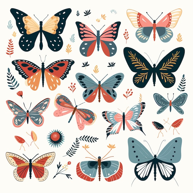 Vector clipart de diferentes mariposas