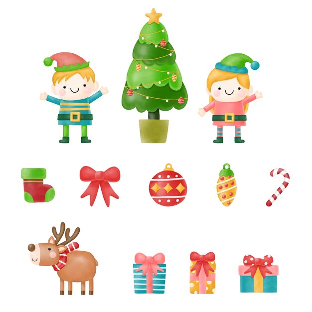 Clipart de elfo acuarela, feliz Navidad