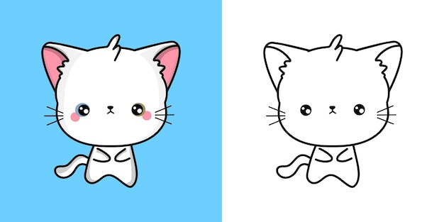 Clipart Gatito Kawaii Multicolor y Blanco y Negro. Lindo gato de angora turco Kawaii.