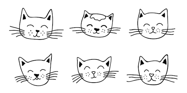 Clipart de hocico de gato dibujado a mano Conjunto de garabatos para la cara de una mascota