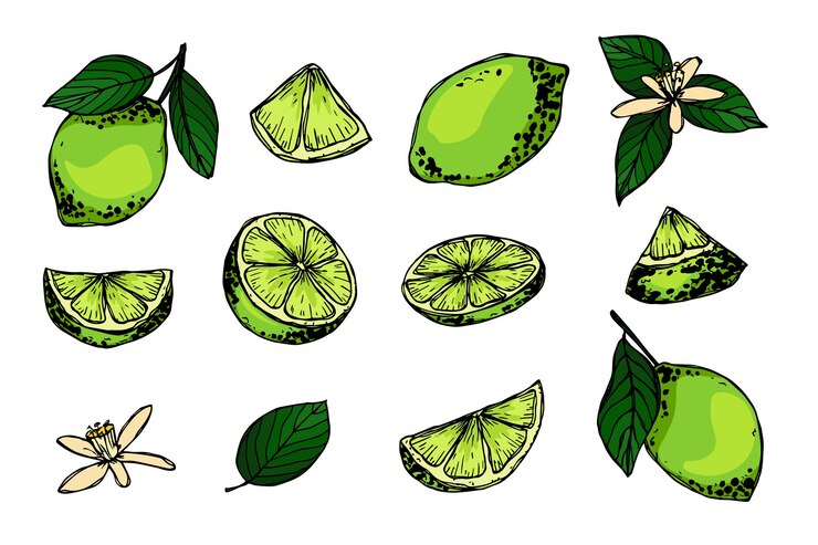 Vector clipart de limón vectorial conjunto de cítricos dibujado a mano ilustración de frutas para decoración de diseño web de impresión