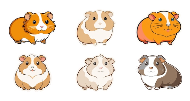 Clipart de pegatinas de dibujos animados vectoriales de conejillos de Indias