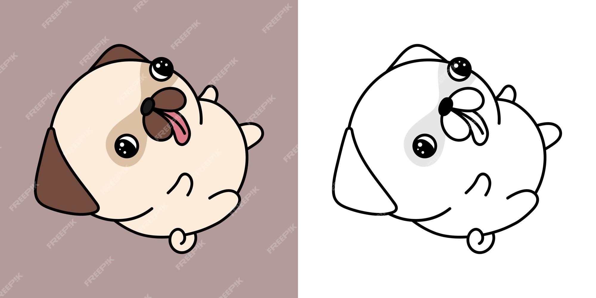 Clipart perro pug kawaii multicolor y blanco y negro. lindo pug kawaii. |  Vector Premium