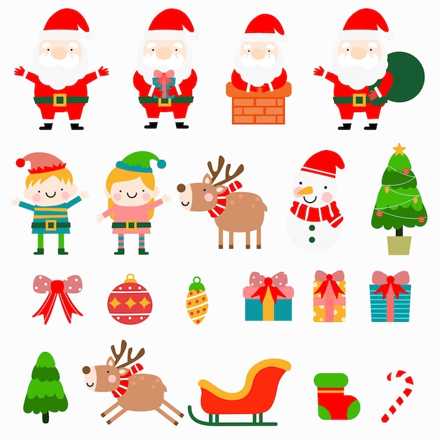 Clipart plano de Santa y elfo, colecciones de feliz Navidad