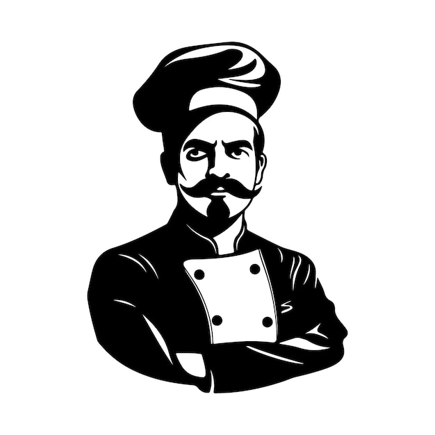 Clipart de la silueta del chef sobre un fondo blanco