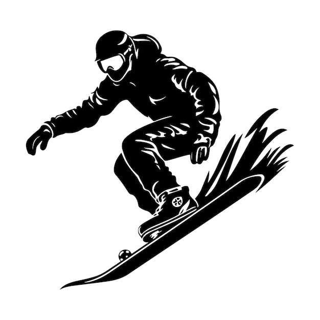 Clipart de silueta de snowboard en un fondo blanco