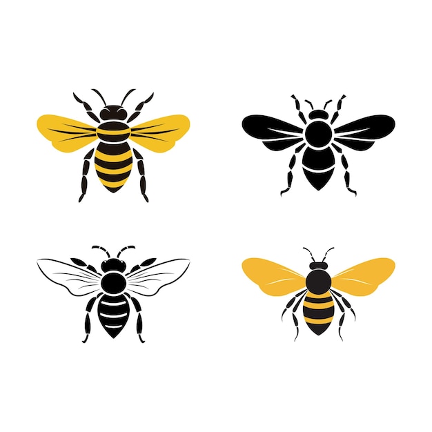 Clipart de silueta vectorial de abeja sobre un fondo blanco