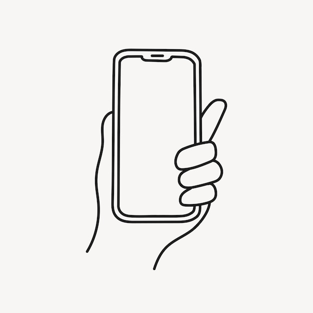Clipart de teléfono de mano dispositivo digital línea de arte vector de garabateo