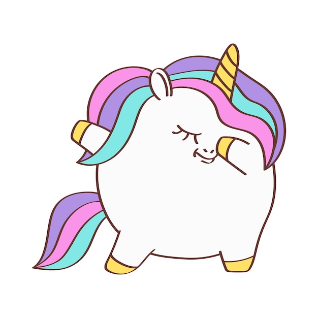 Clipart Unicorn Plump en estilo de dibujos animados. Grasa linda del unicornio del arte del clip.