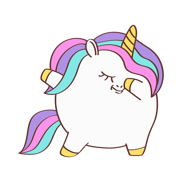 Vector clipart unicorn plump en estilo de dibujos animados. grasa linda del unicornio del arte del clip.