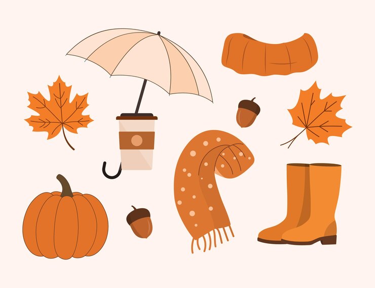 Clipart vectorial de la temporada de otoño en estilo minimalista calabaza hojas de arce café bellota