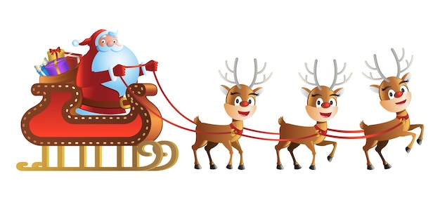 Clipart de versión de dibujos animados de renos y santa claus en navidad