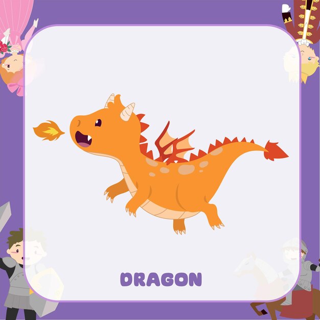 Clipart - vuelo, naranja, dragón, escupir, un, fuego, medieval, cuento de hadas, un, naranja, dragón, caricatura, carácter