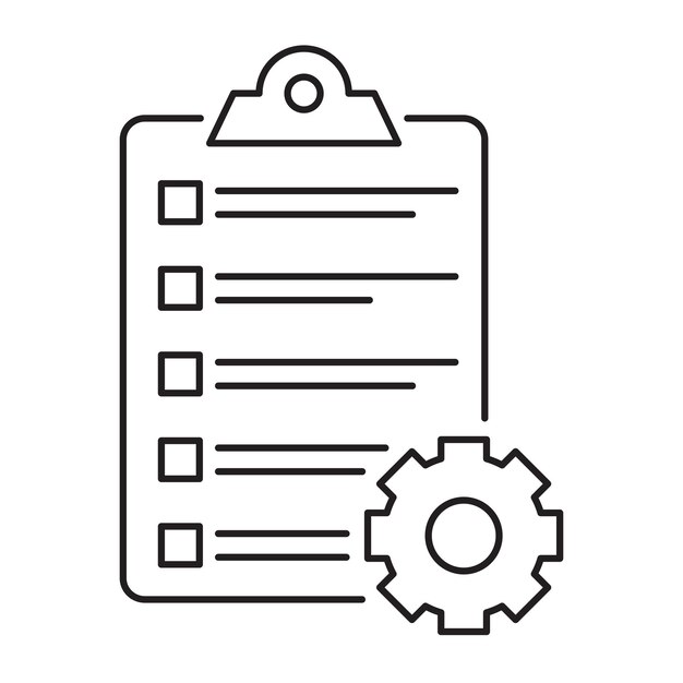 Clipboard con icono de engranaje para la personalización de la planificación de tareas de productividad y el flujo de trabajo empresarial