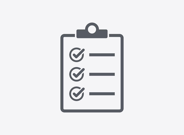 Clipboard con icono de lista de comprobación en estilo plano Planificación y organización del trabajo Ilustración vectorial en fondo aislado Concepto de negocio de signo de documento
