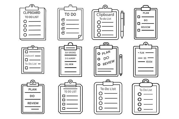 Clipboard Lista de tareas Conjunto de iconos de símbolos para el diseño de sitios web y aplicaciones Ilustración de arte de línea