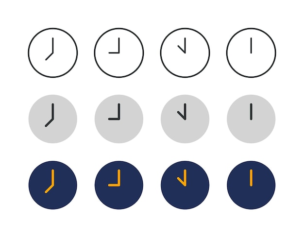 Clock Icons Set 3 styles colored outline solid