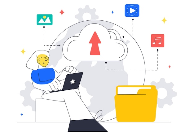 Cloud Computing Illustration Featuring Digital Technology Speed Connection with Database Statistics Analytics Server Monitoring and Network