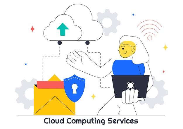 Cloud Computing Illustration Featuring Digital Technology Speed Connection with Database Statistics Analytics Server Monitoring and Network