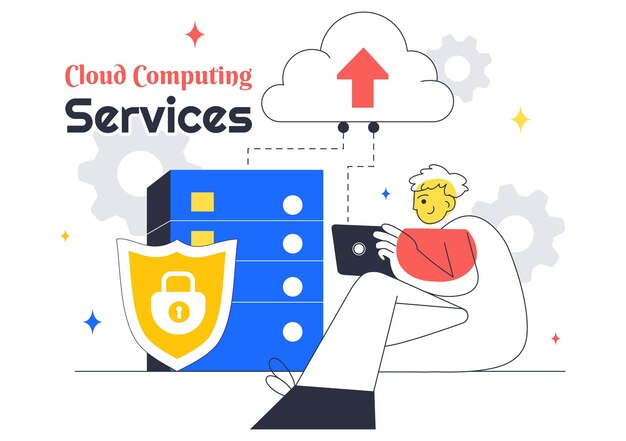 Cloud Computing Illustration Featuring Digital Technology Speed Connection with Database Statistics Analytics Server Monitoring and Network