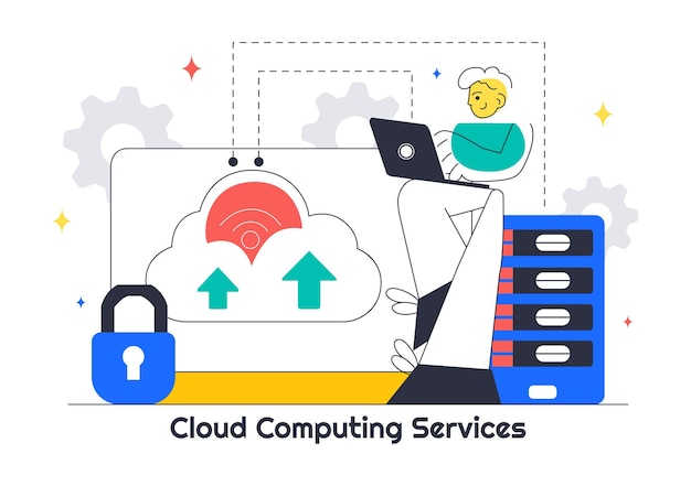 Cloud Computing Illustration Featuring Digital Technology Speed Connection with Database Statistics Analytics Server Monitoring and Network