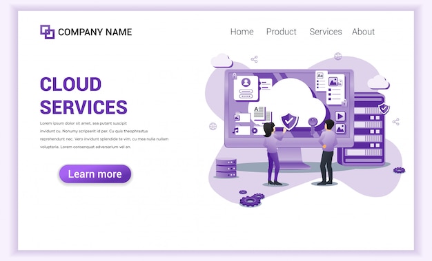 Vector cloud computing services, almacenamiento en la nube para plantilla de página de destino.