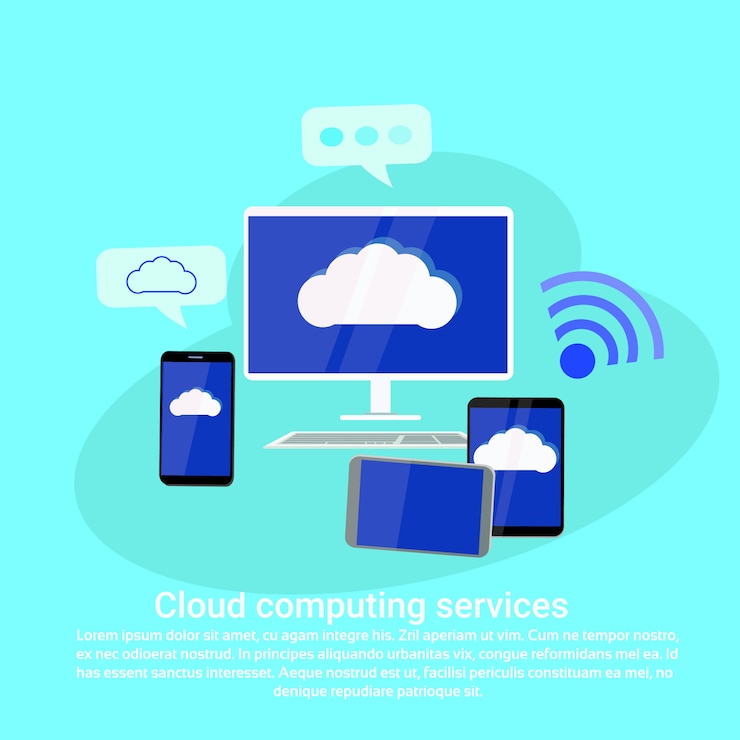 Vector cloud computing services web banner banner con copia espacio