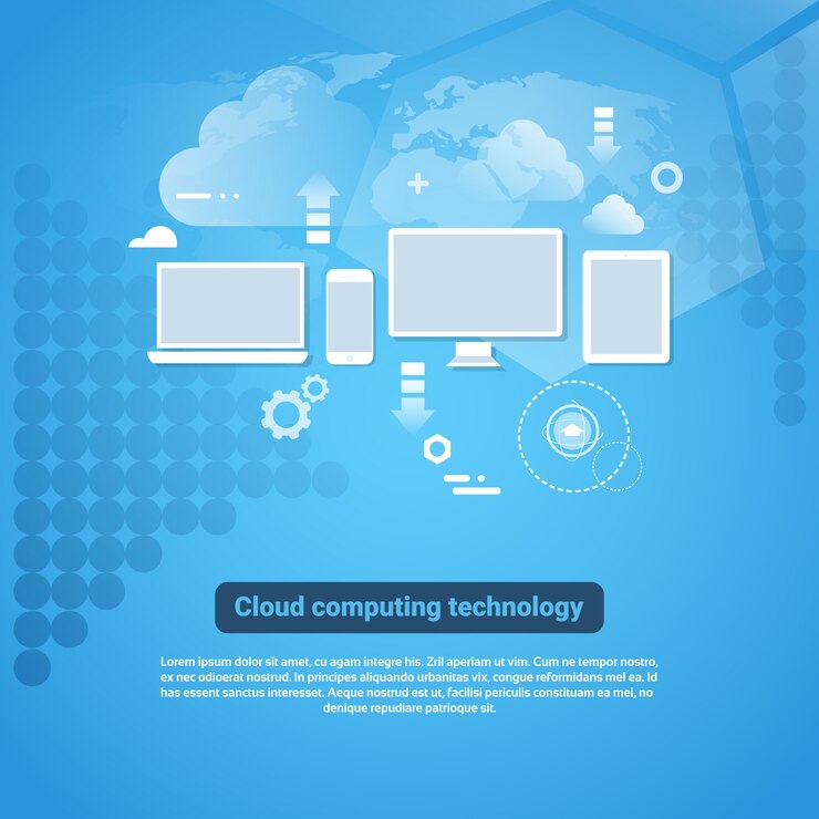 Vector cloud computing technology template web banner con copia espacio