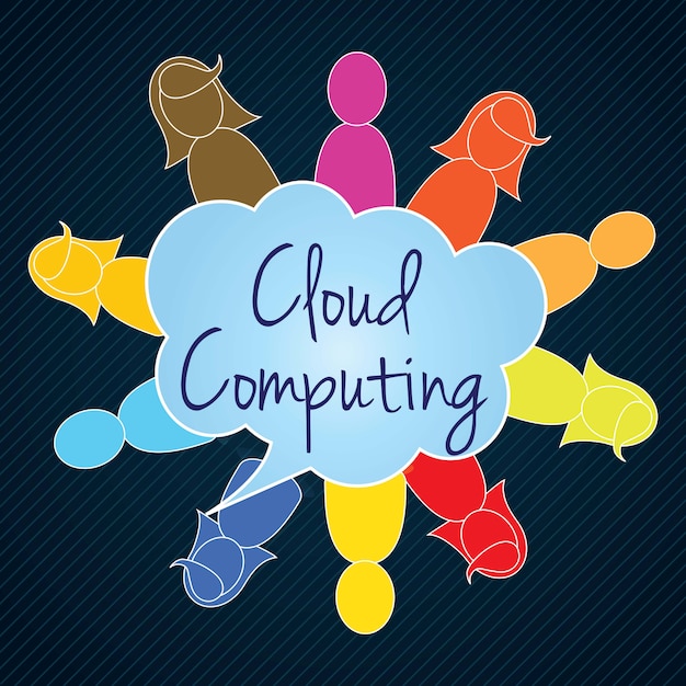 Cloud computing trabajo en equipo gente colorida ilustración vectorial