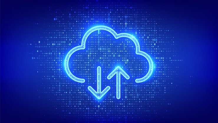 Vector cloud icon made with binary code cloud computing service database storage data center transfer data cloud storage upload download app digital code background with digits 10 vector illustration
