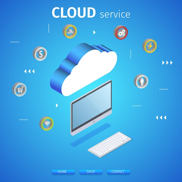 Cloud service square banner. tecnología informática.