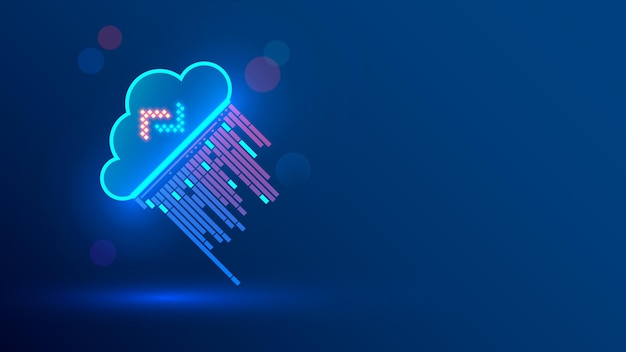 Cloud storage of programs and code Cloud computing of ai coding programming The program code drops from the cloud icon in the form of rain API repository neon Icon Cloud with text code