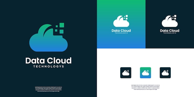 Cloud con tecnología de píxeles plantilla de diseño de logotipo digital