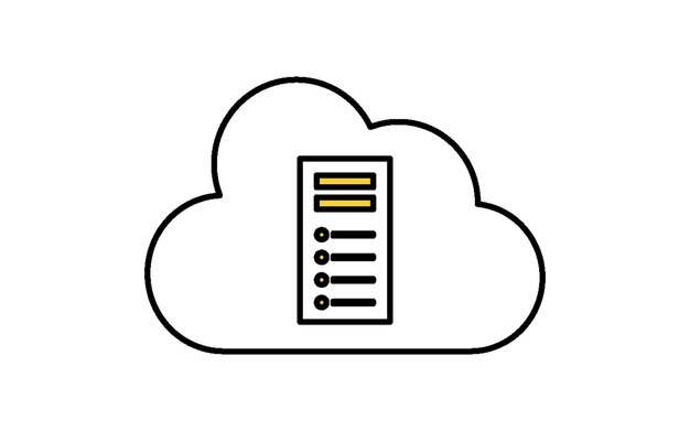 Cloudbased web server line icon with frontfacing rectangular server and cloud element