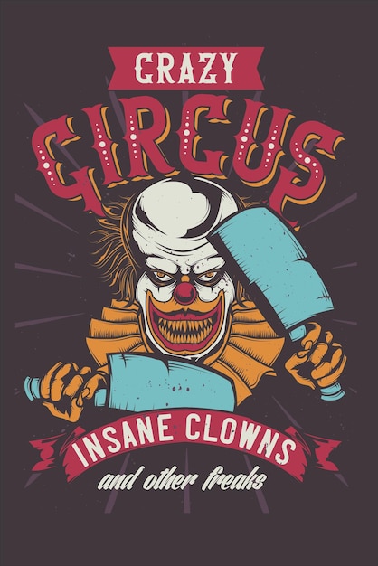 Clown circo loco con cuchillo de cocina