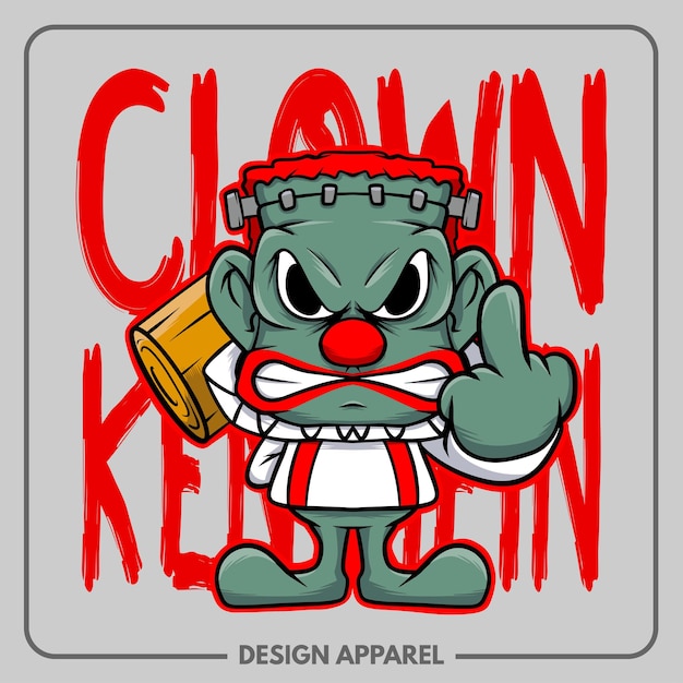 Vector clown kenstein ilustración t-shirt y diseño de impresión de ropa