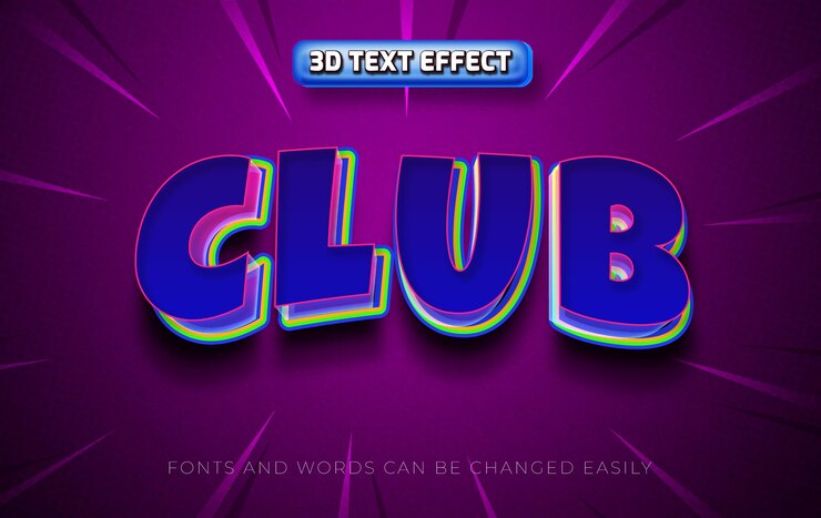 Vector club 3d estilo de efecto de texto editable