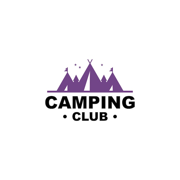 Club de Acampada. ilustración vectorial Concepto de camiseta o logotipo, estampado, sello o camiseta. tipografía de la vendimia