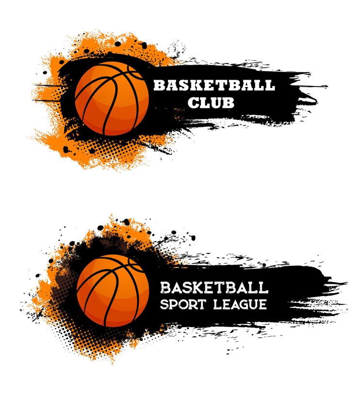 Vector club de baloncesto, juego de pelota, liga deportiva, banderas sucias.