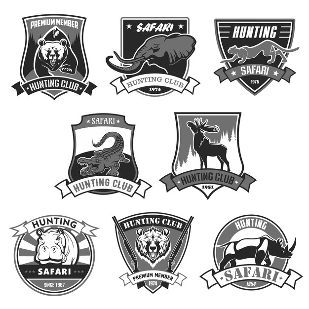 Vector club de caza safari caza temporada abierta iconos vectoriales