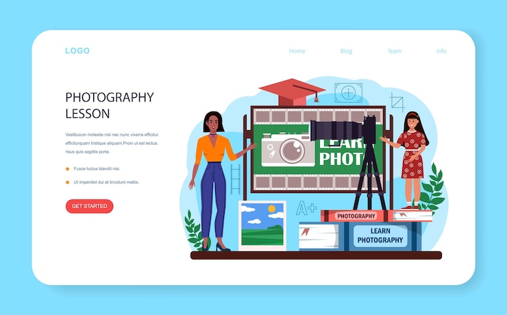 Vector club de la escuela de fotografía o banner web del curso o página de inicio
