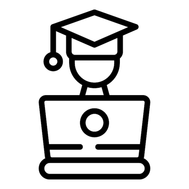 Club de estudiantes icono de computadora portátil contorno vector Lector de clase Persona de libro