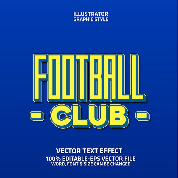 Club de fútbol efecto de texto editable estilo gráfico ilustrador