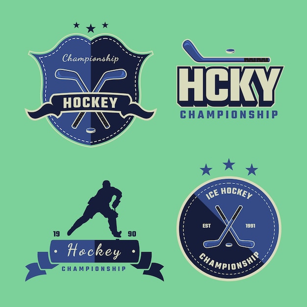 Vector club logo set plantilla vector campeonato de equipo de hockey sobre hielo sobre fondo verde