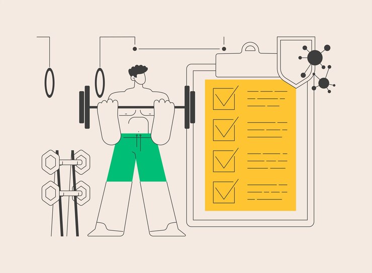 Vector clubes de fitness y gimnasios reglas de seguridad concepto abstracto ilustración vectorial