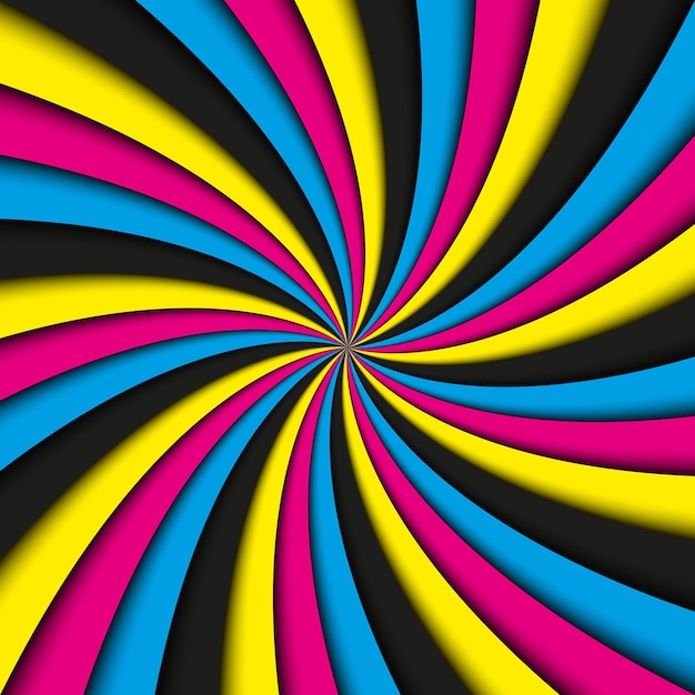 CMYK fondo de remolino abstracto Ilustración vectorial de cuatro colores cmyk Ciano magenta amarillo y negro Patrón brillante colorido