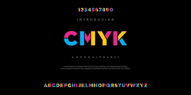 CMYK Fuente de alfabeto digital abstracto moderno Tipografía de tecnología mínima Deporte urbano creativo